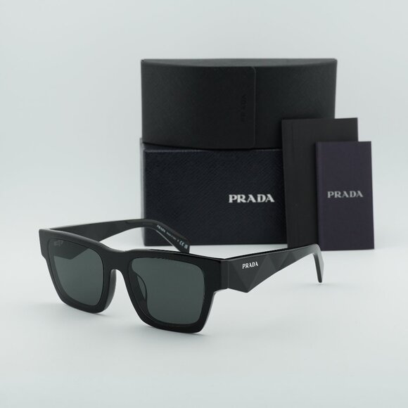 Prada PRA06SF 16K08Z Rectangle Sunglasses – Black\Dark Grey